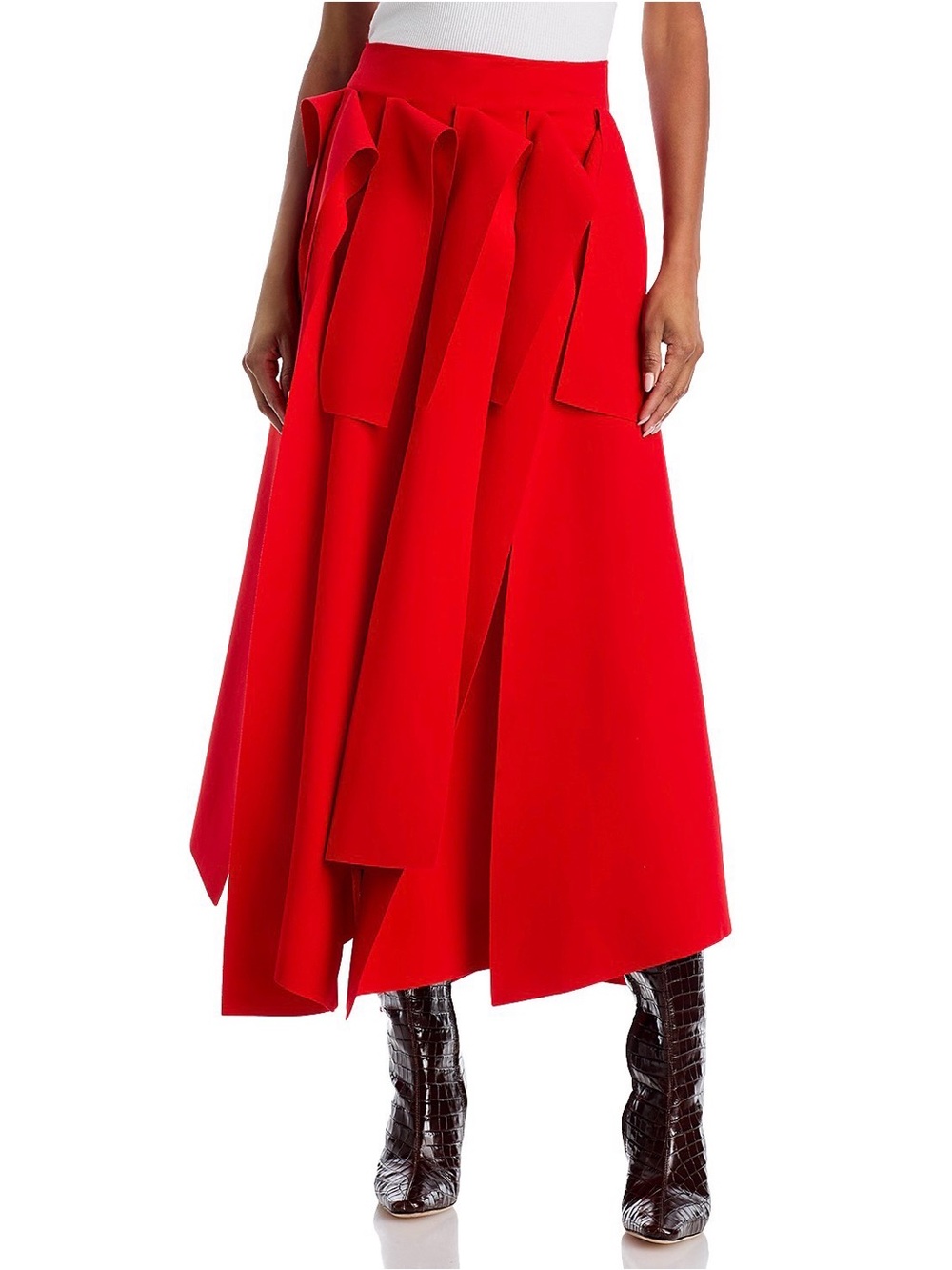 BNWT A.W.A.K.E. Mode Multiple Asymmetric Panels midi Skirt Red FR 42 US 10 $795